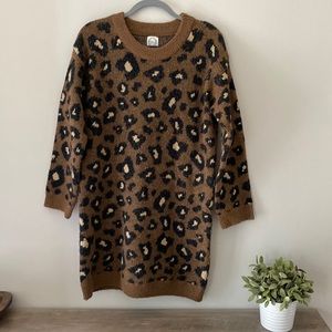 Francesca’s Leopard Print Sweater dress, size L, long sleeve